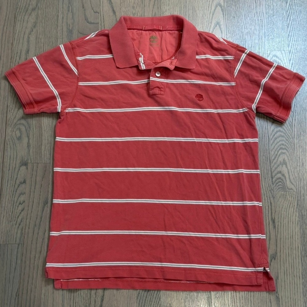 Timberland Men's Red‎ Striped Polo Shirt Short Sleeve Casual Comfort Size L